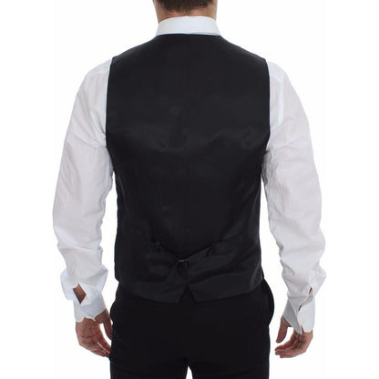 Dolce & Gabbana Gray Striped Wool Logo Vest Gilet Weste Dolce & Gabbana