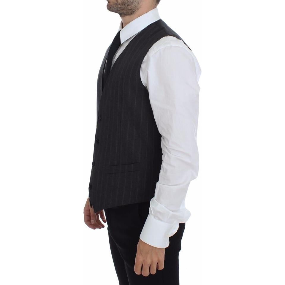 Dolce & Gabbana Gray Striped Wool Logo Vest Gilet Weste Dolce & Gabbana
