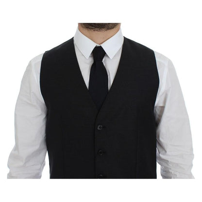 Dolce & Gabbana Gray Wool Silk Dress Vest Gilet Weste Dolce & Gabbana