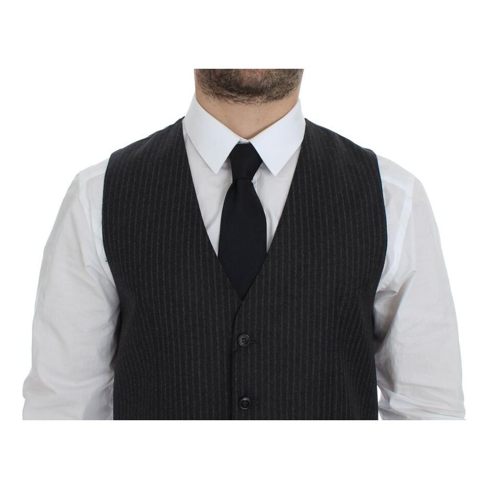 Dolce & Gabbana Gray Striped Wool Single Breasted Vest 1728,67345645728,Clothing,Dolce & Gabbana,Gray,IT48 | M,Material: 100% Wool,Men,Men - Clothing,New with tags,Suits & Blazers - Clothing,Vests - Men - Clothing,Waistcoats - Suits & Blazers - Clothing
