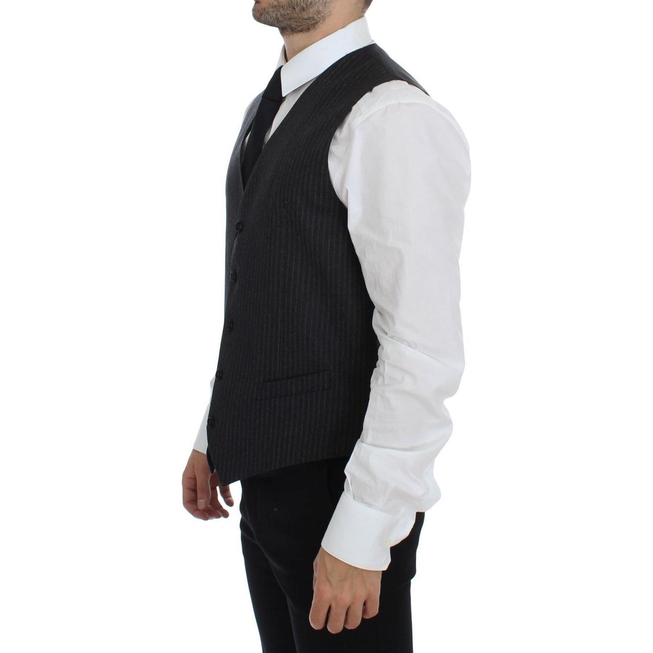 Dolce & Gabbana Gray Striped Wool Single Breasted Vest 1728,67345645728,Clothing,Dolce & Gabbana,Gray,IT48 | M,Material: 100% Wool,Men,Men - Clothing,New with tags,Suits & Blazers - Clothing,Vests - Men - Clothing,Waistcoats - Suits & Blazers - Clothing
