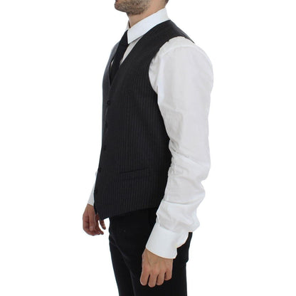 Dolce & Gabbana Gray Striped Wool Single Breasted Vest 1728,67345645728,Clothing,Dolce & Gabbana,Gray,IT48 | M,Material: 100% Wool,Men,Men - Clothing,New with tags,Suits & Blazers - Clothing,Vests - Men - Clothing,Waistcoats - Suits & Blazers - Clothing