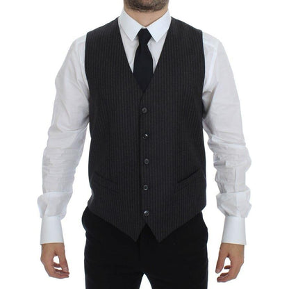 Dolce & Gabbana Gray Striped Wool Single Breasted Vest 1728,67345645728,Clothing,Dolce & Gabbana,Gray,IT48 | M,Material: 100% Wool,Men,Men - Clothing,New with tags,Suits & Blazers - Clothing,Vests - Men - Clothing,Waistcoats - Suits & Blazers - Clothing