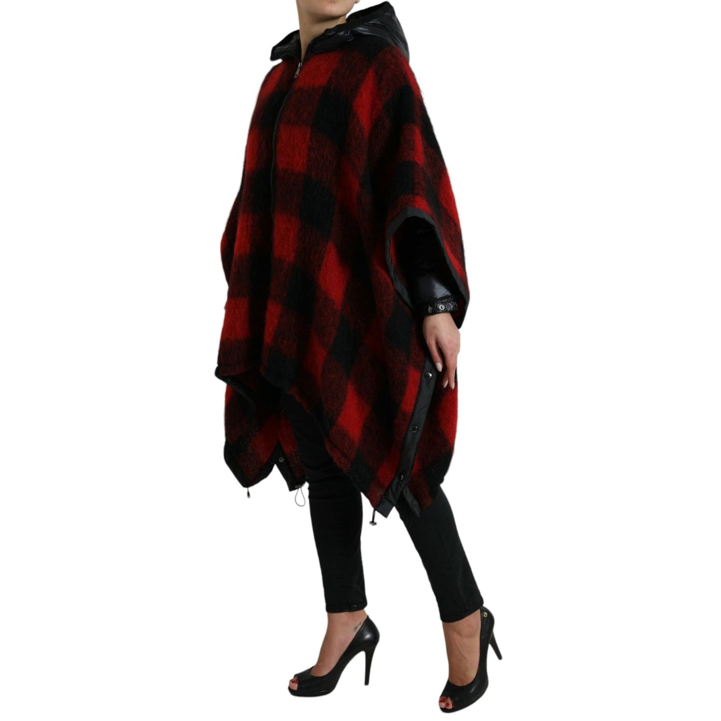Dolce & Gabbana Black Red Buffalo Check Hooded Poncho Jacket 1728,67345645728,Black and Red,Cloaks - Jackets & Coats - Clothing,Clothing,Dolce & Gabbana,IT40|S,Jackets & Coats - Clothing,Jackets & Coats - Women - Clothing,Material: 30% Polyester Film Fibe