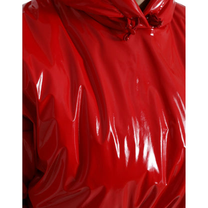 Dolce & Gabbana Shiny Red Hooded Cropped Short Coat Jacket 1728,67345645728,Bombers - Jackets & Coats - Clothing,Clothing,Dolce & Gabbana,IT40|S,Jackets & Coats - Clothing,Jackets & Coats - Women - Clothing,Material: 80% Polyester 12% Polyurethane 8% Elas