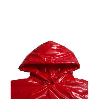 Dolce & Gabbana Shiny Red Hooded Cropped Short Coat Jacket 1728,67345645728,Bombers - Jackets & Coats - Clothing,Clothing,Dolce & Gabbana,IT40|S,Jackets & Coats - Clothing,Jackets & Coats - Women - Clothing,Material: 80% Polyester 12% Polyurethane 8% Elas