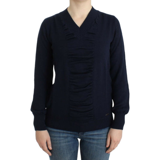 Costume National Dark blue V-neck wool sweater Costume National
