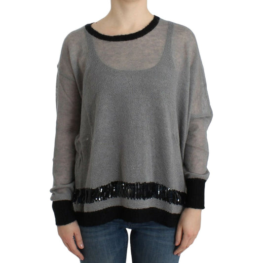 Costume National Gray embellished asymmetric sweater Costume National