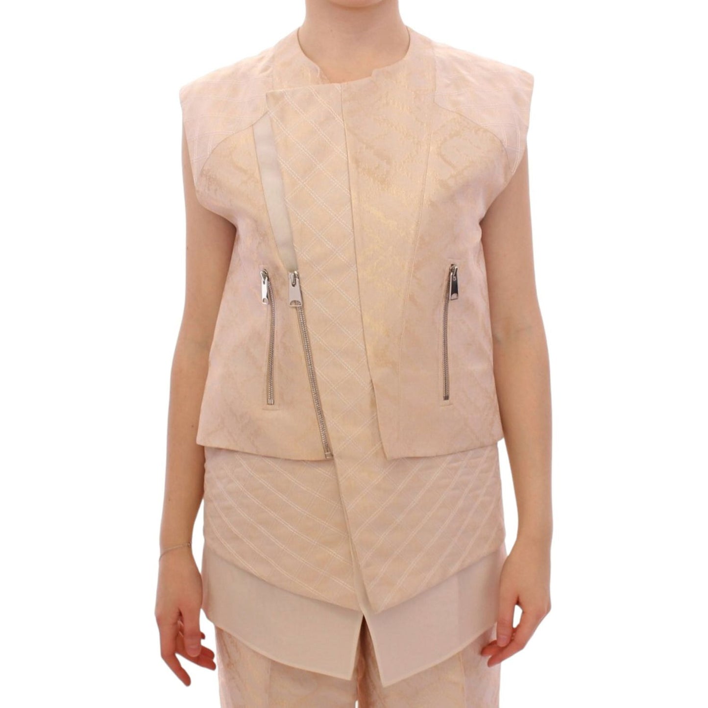 Zeyneptosun Beige brocade sleeveless jacket 10% Linen,1728,30% Viscone,67345645728,Beige,Clothing,IT42|M,Jackets & Coats - Clothing,Jackets & Coats - Women - Clothing,Material: 60% Polyester,New with tags,Sleveless Jacket - Jackets & Coats - Clothing,Wome