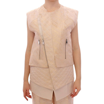 Zeyneptosun Beige brocade sleeveless jacket 10% Linen,1728,30% Viscone,67345645728,Beige,Clothing,IT42|M,Jackets & Coats - Clothing,Jackets & Coats - Women - Clothing,Material: 60% Polyester,New with tags,Sleveless Jacket - Jackets & Coats - Clothing,Wome