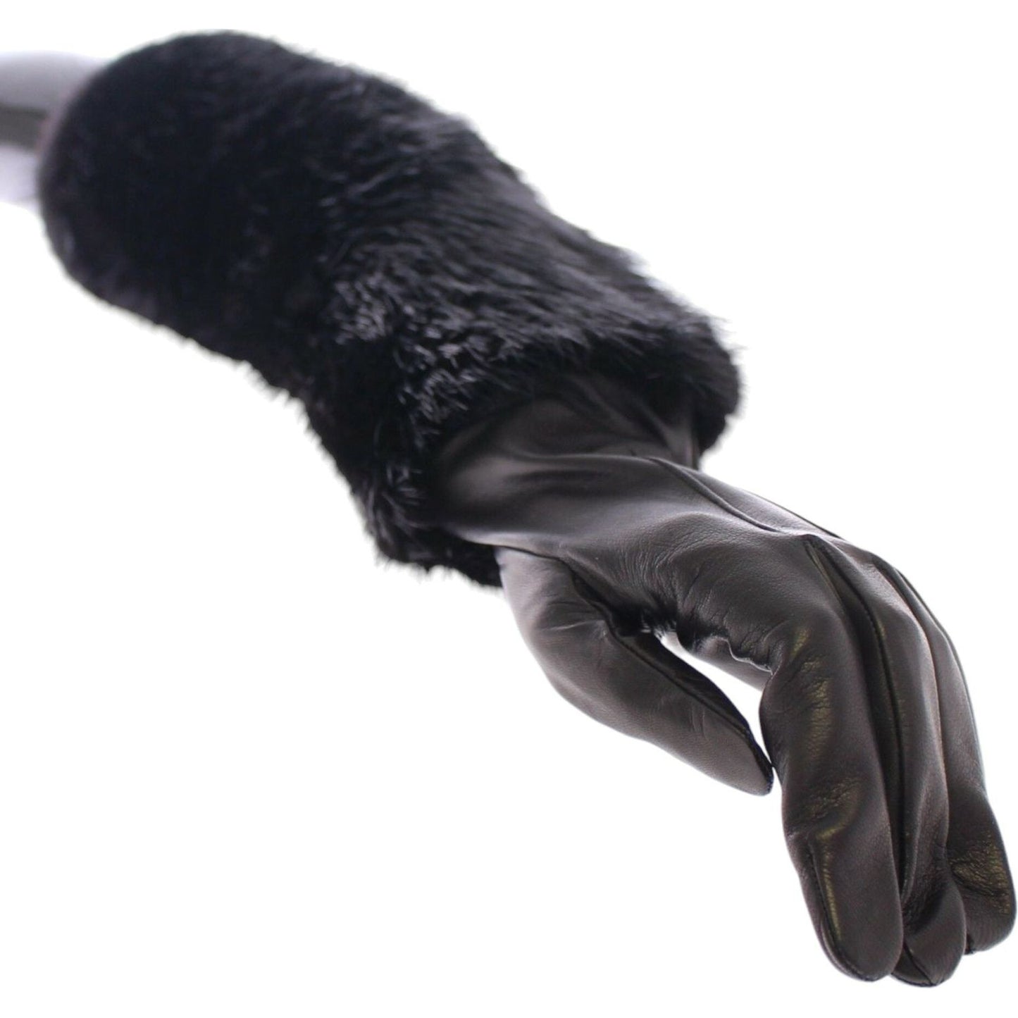 Dolce & Gabbana Black Beaver Fur Lambskin Leather Elbow Gloves Dolce & Gabbana