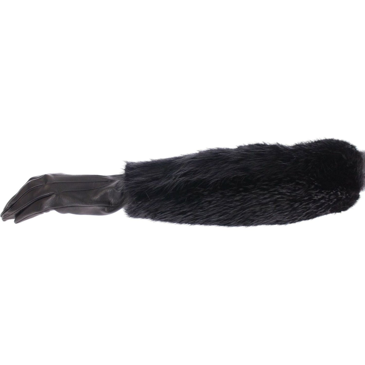 Dolce & Gabbana Black Beaver Fur Lambskin Leather Elbow Gloves Dolce & Gabbana