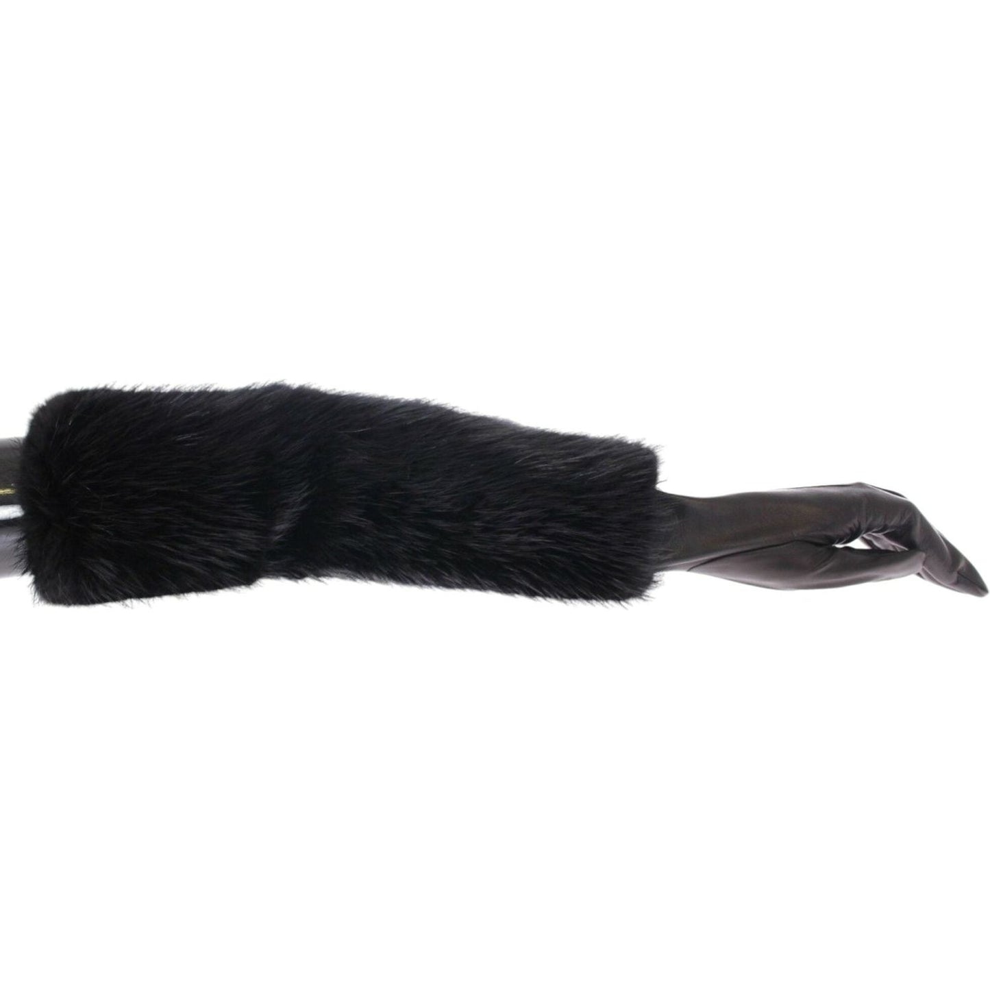 Dolce & Gabbana Black Beaver Fur Lambskin Leather Elbow Gloves Dolce & Gabbana