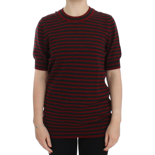Dolce & Gabbana Red Gray Cashmere Short Sleeve Sweater SIG13354-36