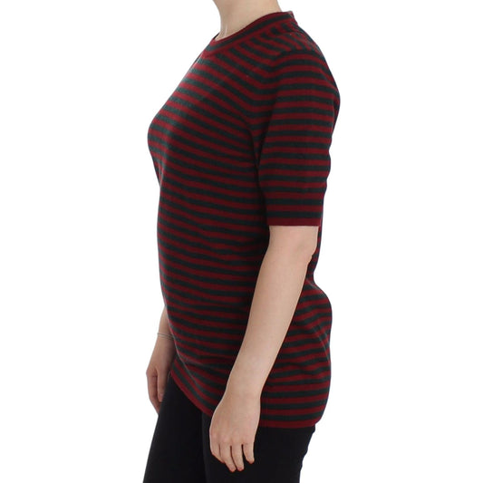 Dolce & Gabbana Red Gray Cashmere Short Sleeve Sweater SIG13354-36