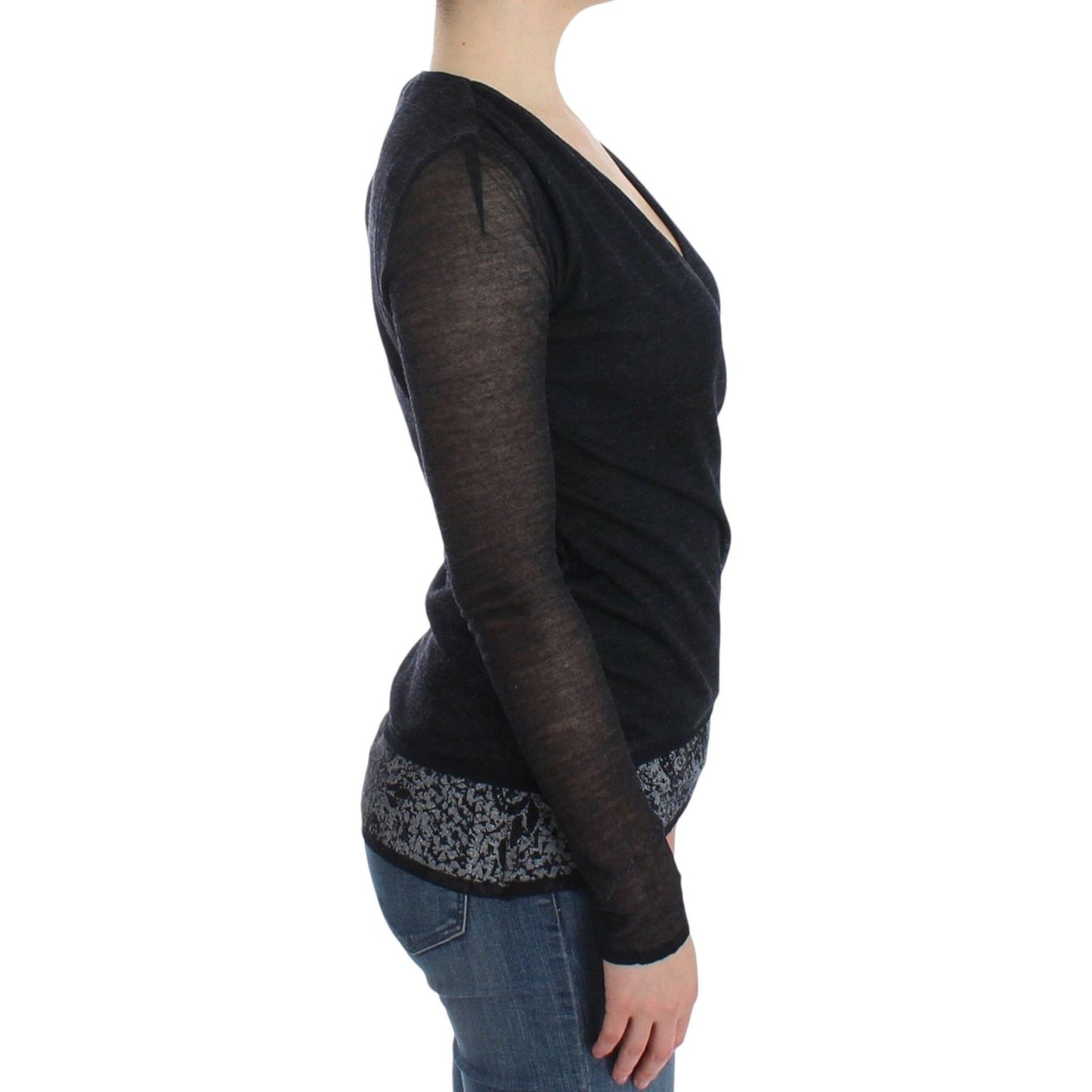 Ermanno Scervino Black Wool Blend Stretch Long Sleeve Sweater