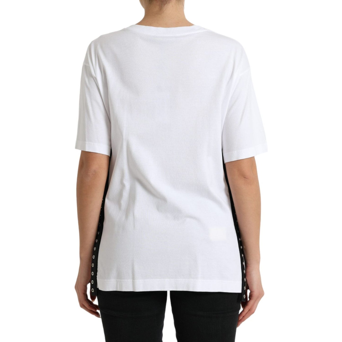 Dolce & Gabbana White Slogan Print Lacing Detailed T-shirt TSH84228-40