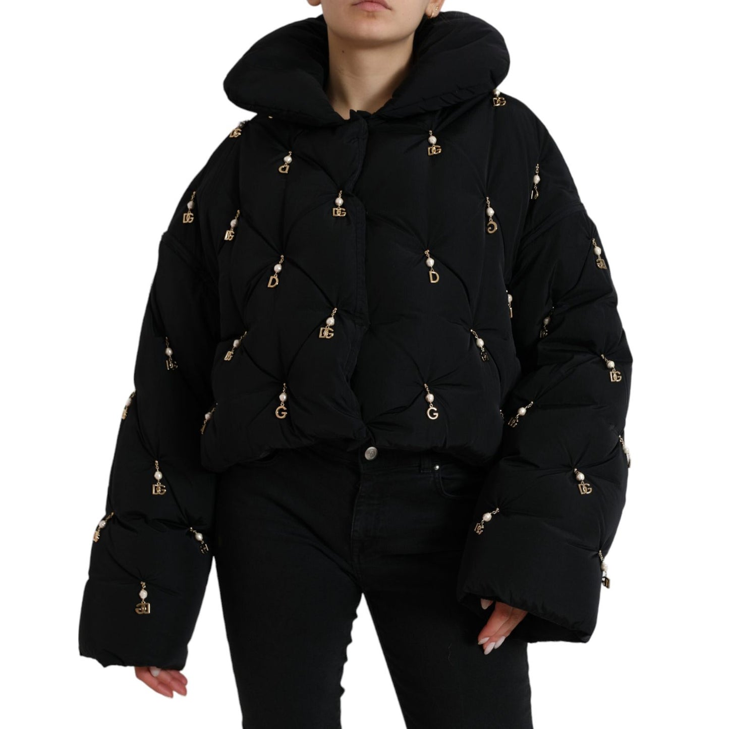 Dolce & Gabbana Black Embellished Quilted Shell Bomber Jacket 1728,67345645728,Black,Bombers - Jackets & Coats - Clothing,Clothing,Dolce & Gabbana,IT42|M,Jackets & Coats - Clothing,Jackets & Coats - Women - Clothing,Material: 100% Nylon,New with tags,Wome