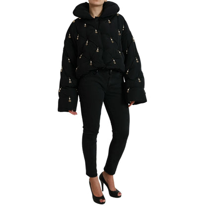 Dolce & Gabbana Black Embellished Quilted Shell Bomber Jacket 1728,67345645728,Black,Bombers - Jackets & Coats - Clothing,Clothing,Dolce & Gabbana,IT42|M,Jackets & Coats - Clothing,Jackets & Coats - Women - Clothing,Material: 100% Nylon,New with tags,Wome