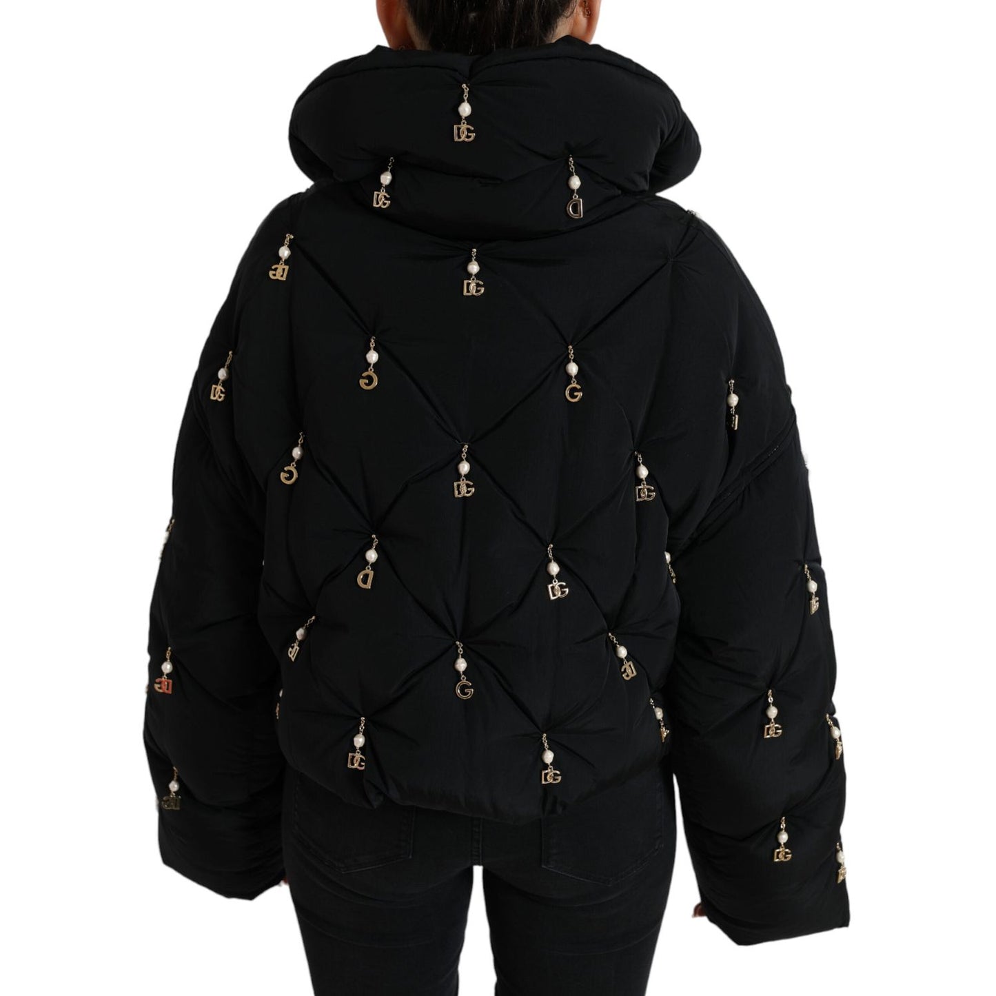 Dolce & Gabbana Black Embellished Quilted Shell Bomber Jacket 1728,67345645728,Black,Bombers - Jackets & Coats - Clothing,Clothing,Dolce & Gabbana,IT42|M,Jackets & Coats - Clothing,Jackets & Coats - Women - Clothing,Material: 100% Nylon,New with tags,Wome