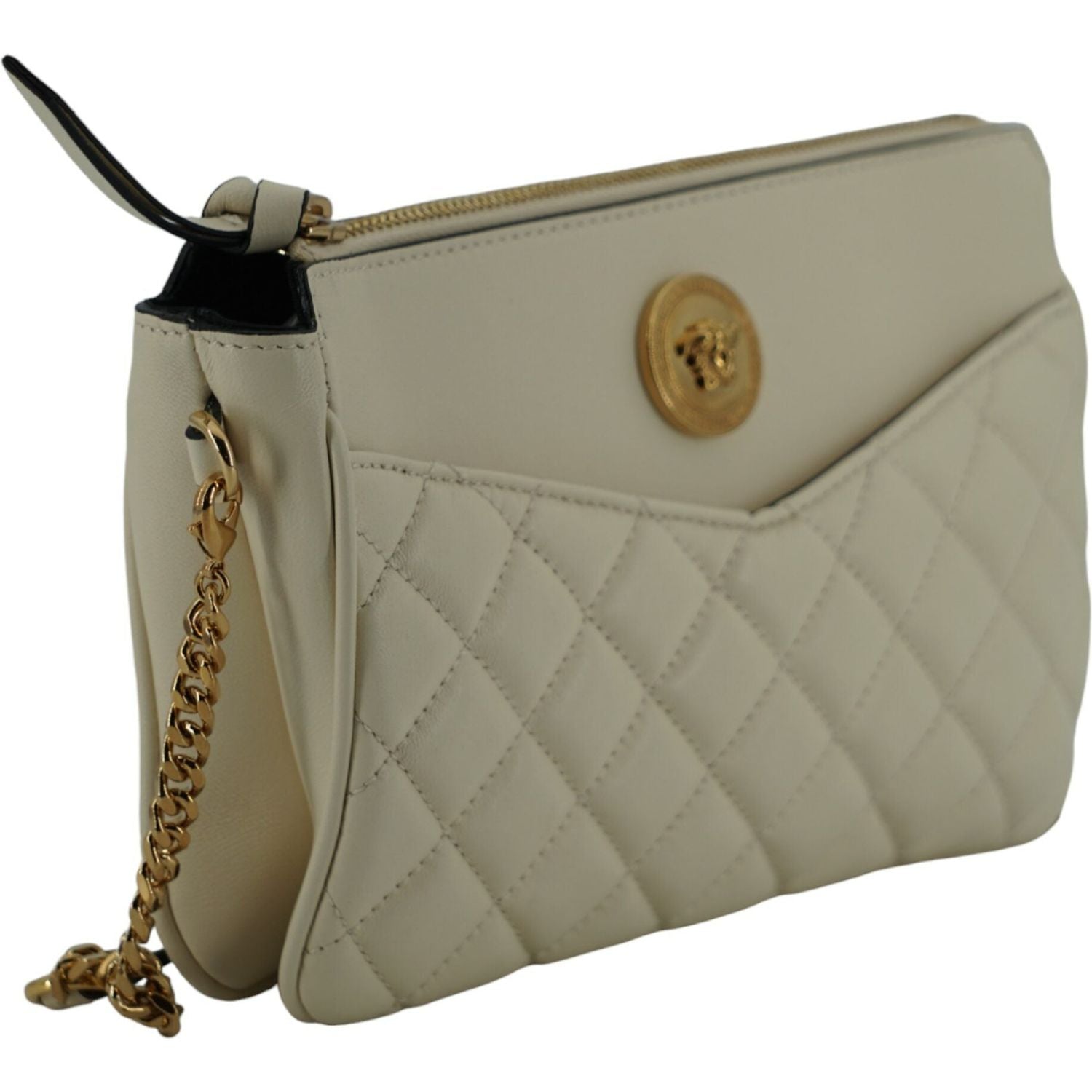 Versace White Lamb Leather Pouch Crossbody Bag