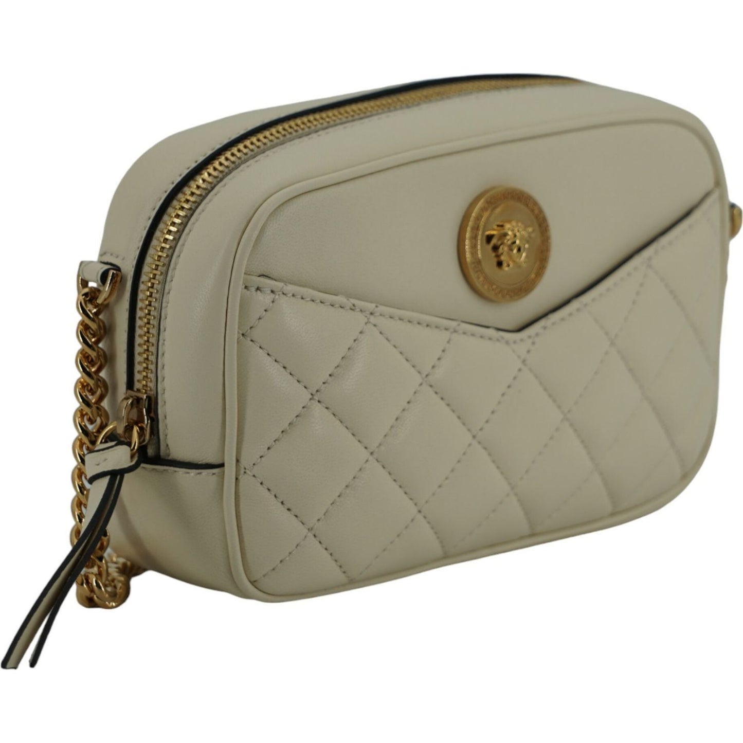 Versace White Lamb Leather Small Camera Crossbody Bag Versace
