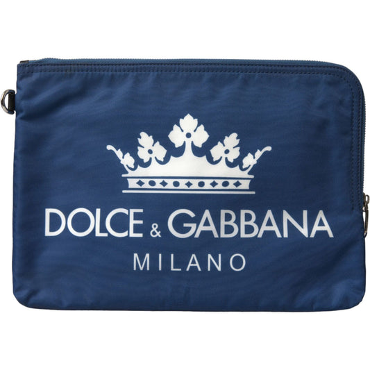 Dolce & Gabbana Blue DG Milano Print Nylon Pouch Clutch Men Bag Dolce & Gabbana