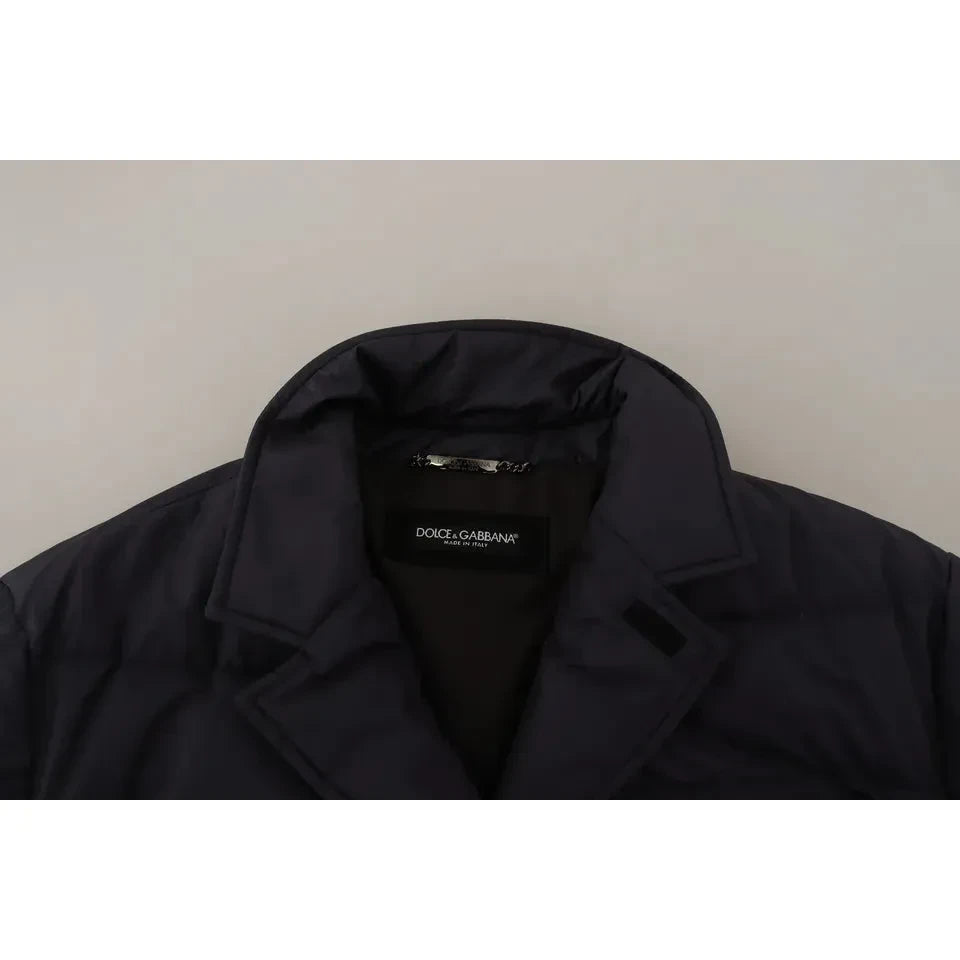 Dolce & Gabbana Blue Silk Goat Coat Blouson Winter Jacket