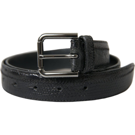 Dolce & Gabbana Black Exotic Leather Silver Metal Buckle Belt 1728,67345645728,80 cm / 32 Inches,Accessories,Belts - Accessories,Belts - Men - Accessories,Black,Dolce & Gabbana,Material: 100% Leather,Men,Men - Accessories,New with tags,Regular Belts - Bel