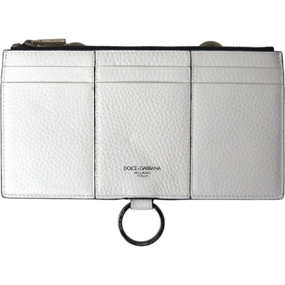 Dolce & Gabbana White Calfskin Leather Large Crossbody Card Holder Wallet