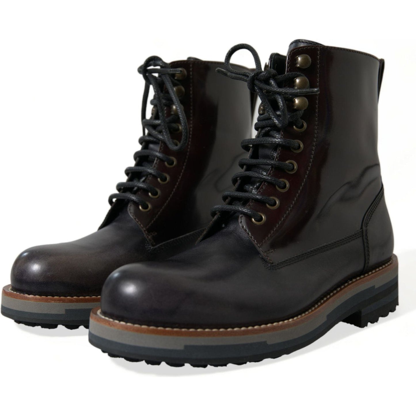 Dolce & Gabbana Black Leather Military Combat Boots Shoes