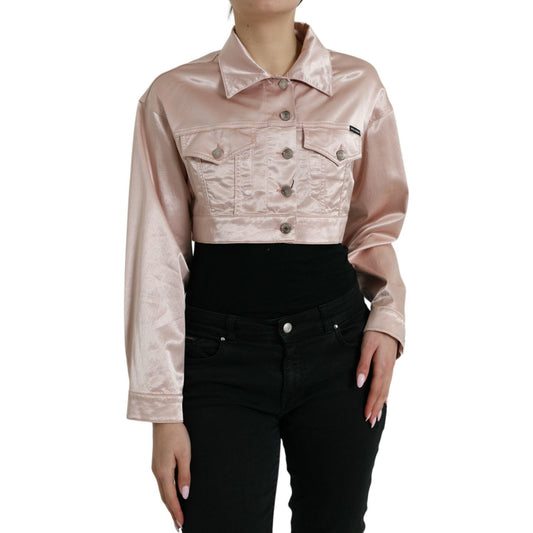 Dolce & Gabbana Pink Cotton Stretch Collared Cropped Jacket 1728,67345645728,Clothing,Coats - Jackets & Coats - Clothing,Dolce & Gabbana,IT40|S,Jackets & Coats - Clothing,Jackets & Coats - Women - Clothing,Material: 98% Cotton 2% Elastane,New with tags,Pi