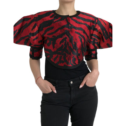 Dolce & Gabbana Black Red Patterned Cropped Coat Jacket 1728,67345645728,Black and Red,Clothing,Coats - Jackets & Coats - Clothing,Dolce & Gabbana,IT42|M,IT46|XL,Jackets & Coats - Clothing,Jackets & Coats - Women - Clothing,Material: 85% Polyester 7% Acet