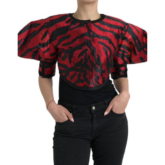 Dolce & Gabbana Black Red Patterned Cropped Coat Jacket 1728,67345645728,Black and Red,Clothing,Coats - Jackets & Coats - Clothing,Dolce & Gabbana,IT42|M,IT46|XL,Jackets & Coats - Clothing,Jackets & Coats - Women - Clothing,Material: 85% Polyester 7% Acet