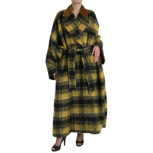 Dolce & Gabbana Yellow Checkered Long Sleeve Coat Jacket 1728,67345645728,Clothing,Dolce & Gabbana,Full-Length Jackets - Jackets & Coats - Clothing,IT40|S,Jackets & Coats - Clothing,Jackets & Coats - Women - Clothing,Material: 27% Angora 26% Polyester Fil