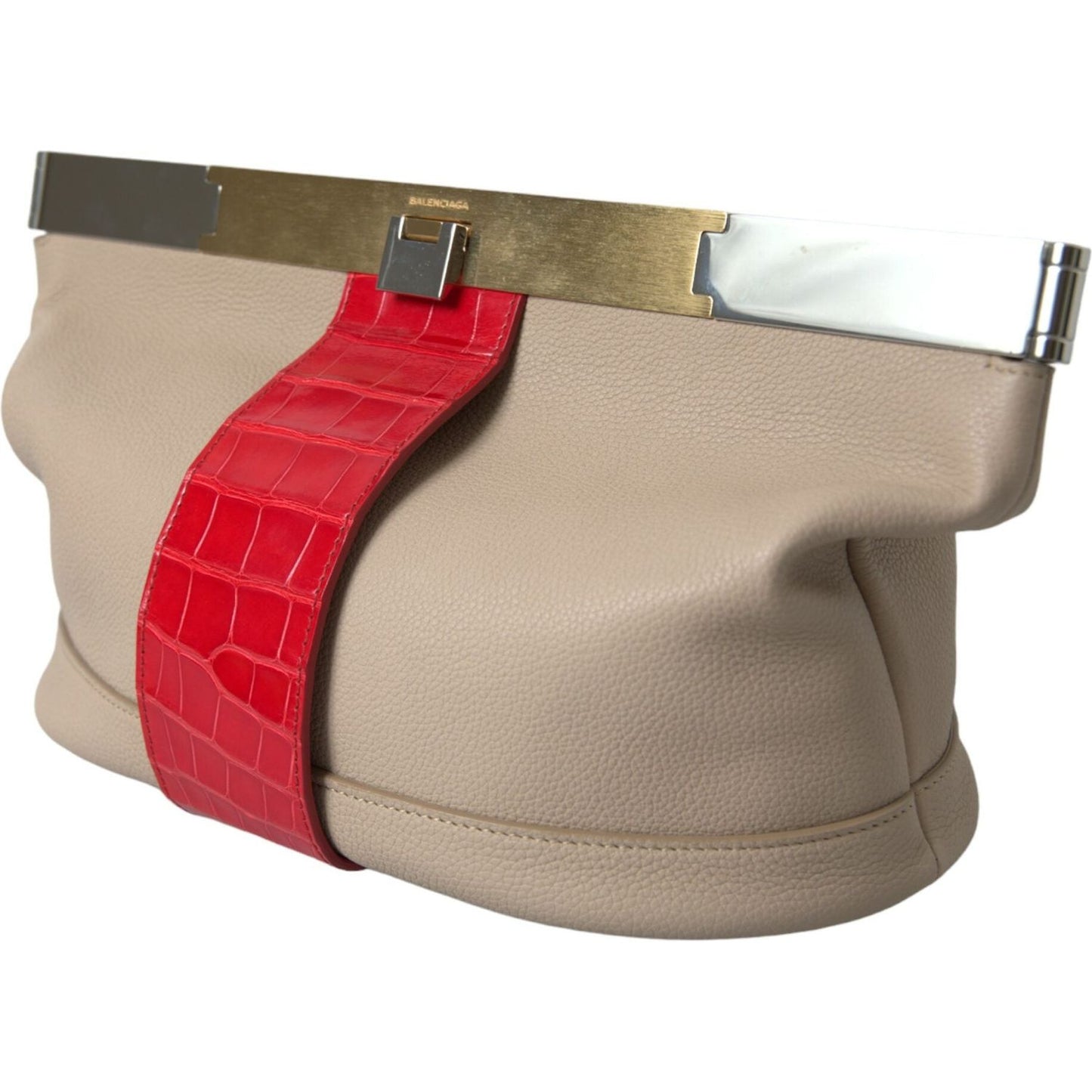 Balenciaga Beige Red Two Tone Exotic Leather Pouch Bag