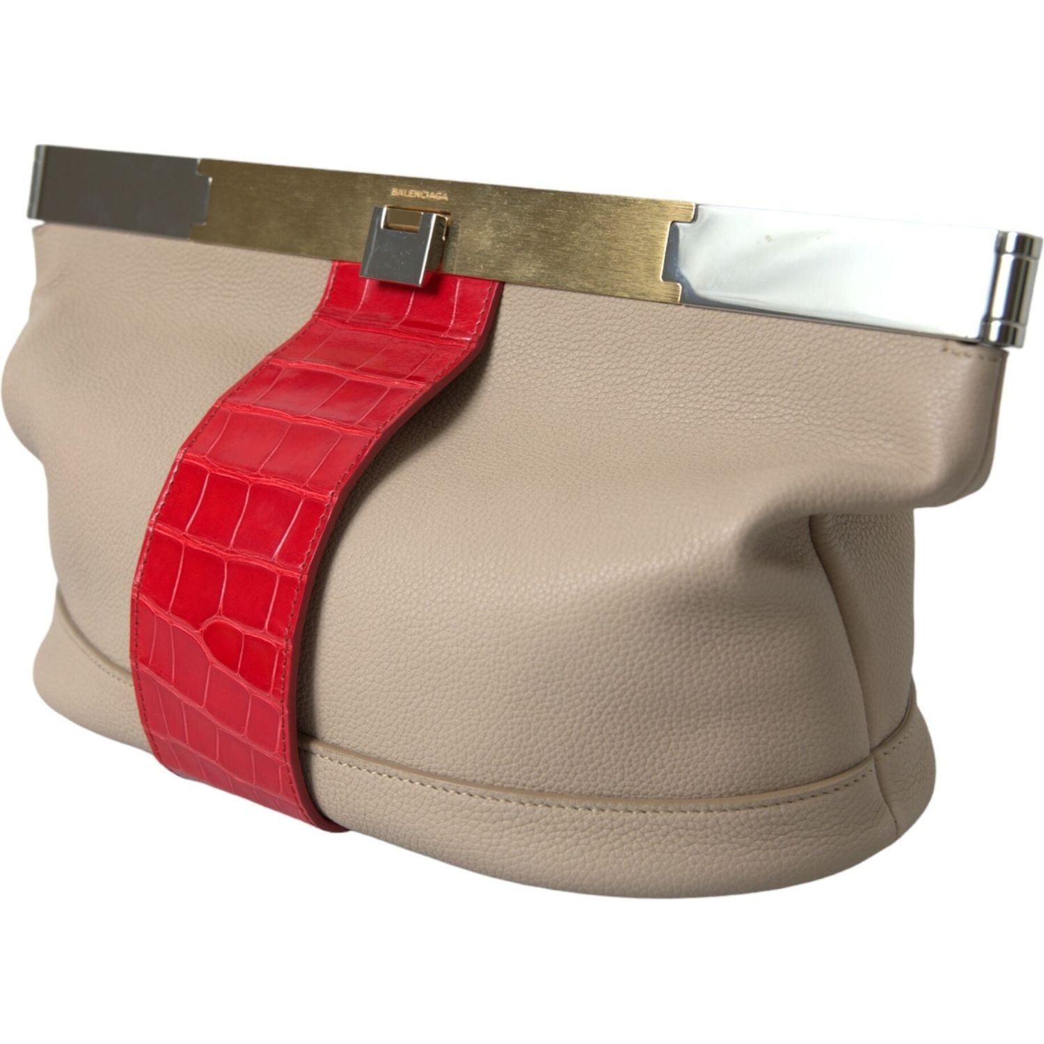 Balenciaga Beige Red Two Tone Exotic Leather Pouch Bag