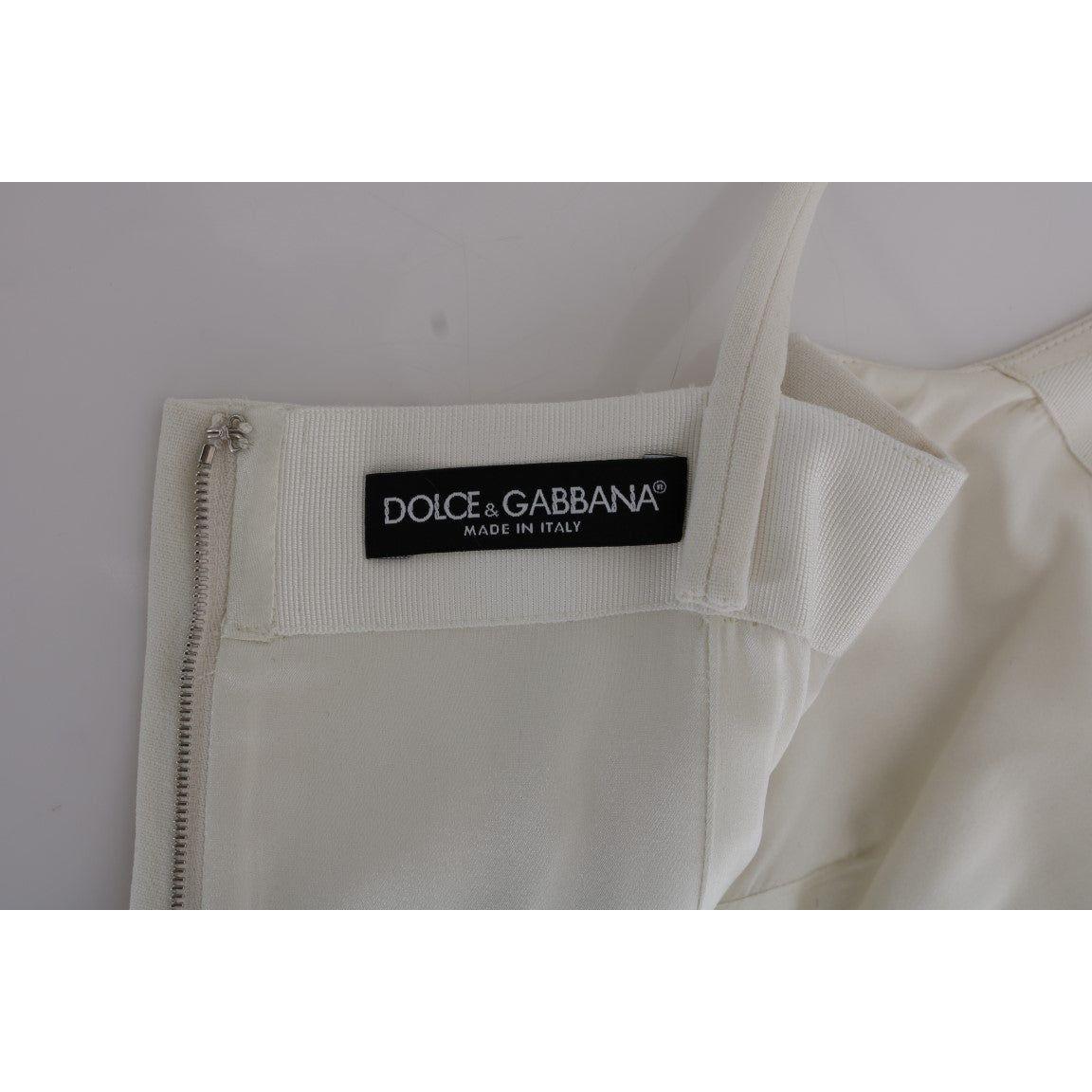 Dolce & Gabbana White Wool Stretch Brooch Shift Dress
