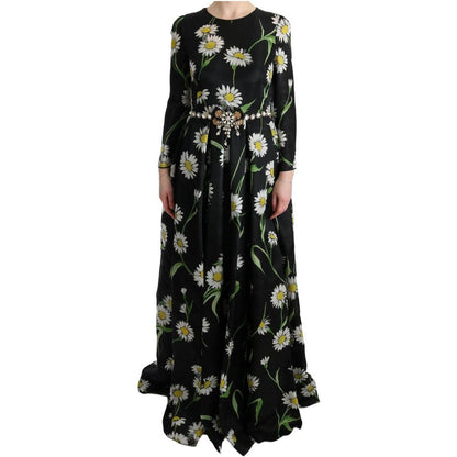 Dolce & Gabbana Multicolor Silk Sunflower Print Long Maxi Dress