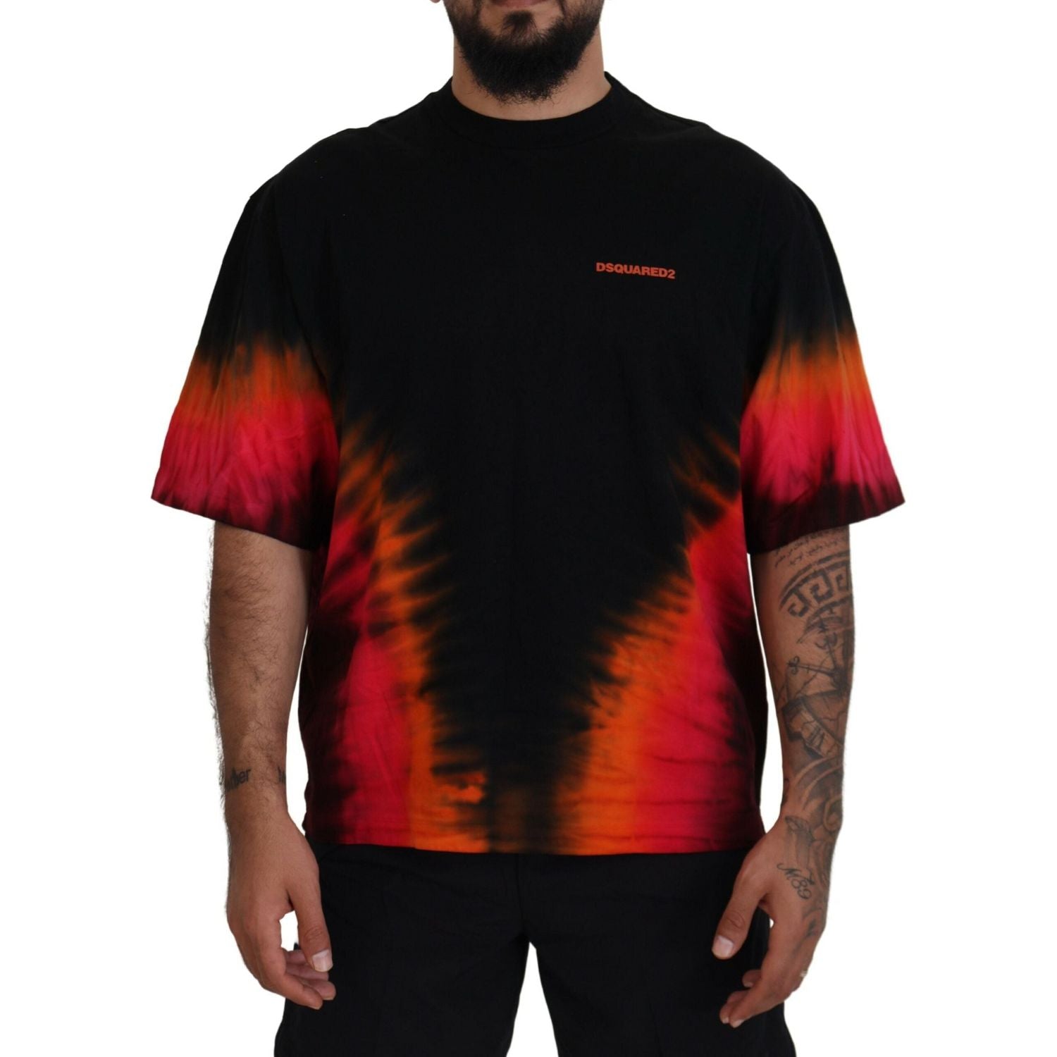 Dsquared² Black Orange Cotton Short Sleeves Crewneck T-shirt
