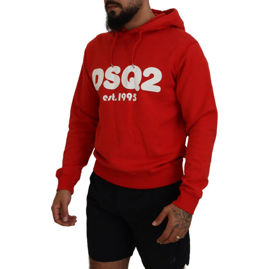 Dsquared² Red Cotton Hooded Printed Men Pullover Sweater TSH83487-48