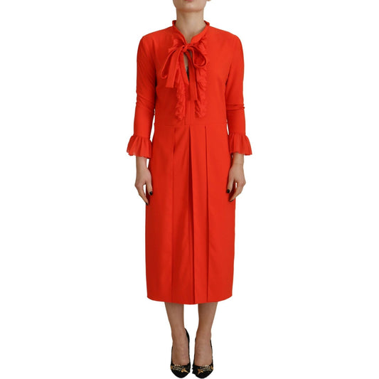 Dsquared² Red Polyester Long Sleeves Pleated Midi Dress DR28823-38
