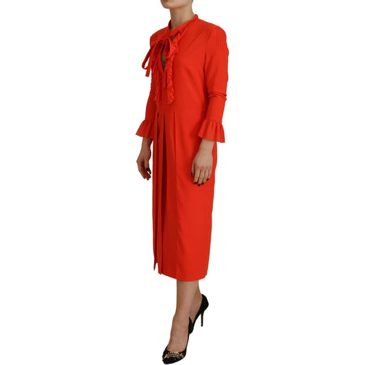 Dsquared² Red Polyester Long Sleeves Pleated Midi Dress DR28823-38