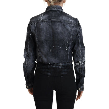 Dsquared² Gray Washed Cotton Distressed Denim Jacket 1728,67345645728,Clothing,Denim Jackets - Jackets & Coats - Clothing,Dsquared²,Gray,IT38 | XS,Jackets & Coats - Clothing,Jackets & Coats - Women - Clothing,Material: Cotton 98%,Preowned / Defect,Spandex