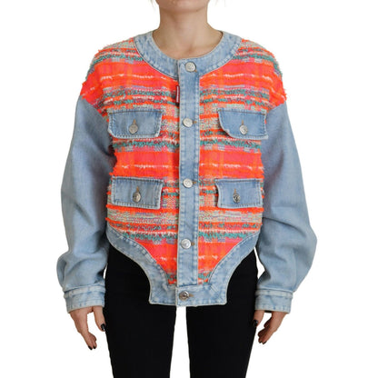 Dsquared² Orange Blue Panelled Button Front Denim Jacket 1728,67345645728,Clothing,Denim Jackets - Jackets & Coats - Clothing,Dsquared²,IT38 | XS,Jackets & Coats - Clothing,Jackets & Coats - Women - Clothing,Material: 32% Polyester 24% Acrylic 21% Nylon 2