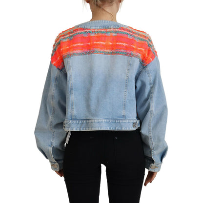 Dsquared² Orange Blue Panelled Button Front Denim Jacket 1728,67345645728,Clothing,Denim Jackets - Jackets & Coats - Clothing,Dsquared²,IT38 | XS,Jackets & Coats - Clothing,Jackets & Coats - Women - Clothing,Material: 32% Polyester 24% Acrylic 21% Nylon 2
