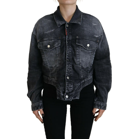 Dsquared² Gray Washed Cotton Cropped Denim Jacket 1728,67345645728,Clothing,Denim Jackets - Jackets & Coats - Clothing,Dsquared²,Gray,IT38 | XS,Jackets & Coats - Clothing,Jackets & Coats - Women - Clothing,Material: Cotton 92%,Polyester 6%,Preowned / Defe