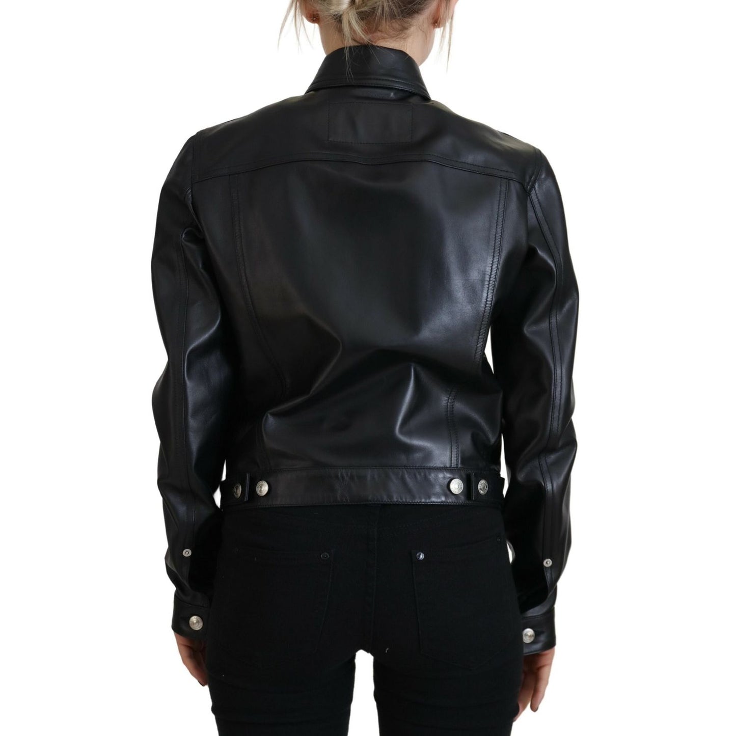 Dsquared² Black Leather Collared Long Sleeves Jacket 1728,67345645728,Black,Clothing,Dsquared²,IT38 | XS,Jackets & Coats - Clothing,Jackets & Coats - Women - Clothing,Leather Jackets - Jackets & Coats - Clothing,Material: 100% Leather,Preowned / Defect,Wo