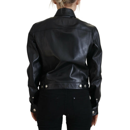 Dsquared² Black Leather Collared Long Sleeves Jacket 1728,67345645728,Black,Clothing,Dsquared²,IT38 | XS,Jackets & Coats - Clothing,Jackets & Coats - Women - Clothing,Leather Jackets - Jackets & Coats - Clothing,Material: 100% Leather,Preowned / Defect,Wo