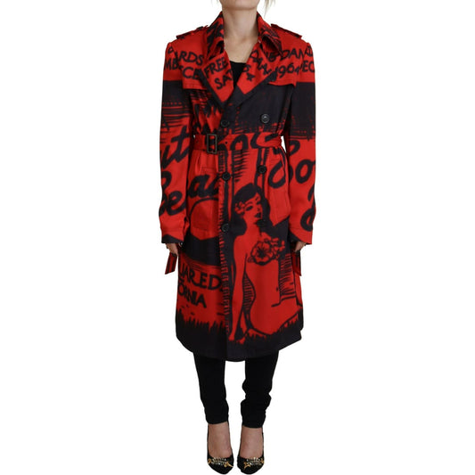 Dsquared² Red Printed Button Collared Desigual Coat Jacket JKT3523-38